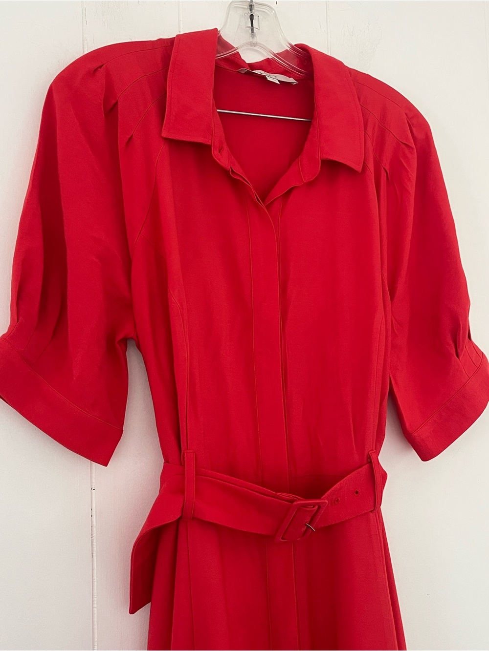 LOFT Classic Red Belted Tailored Shirt Dress Size 12 - Picture 3 of 15